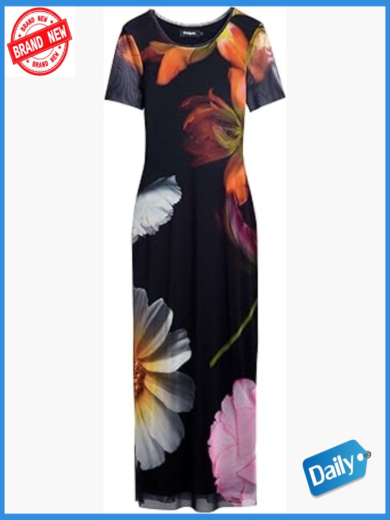 Fitted Tulle Flower Print Dress With Long Sleeves